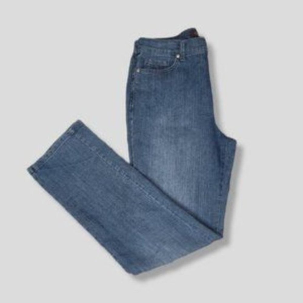 Gloria Vanderbit Women Blue Cotton Blend Amanda Collection Wide Leg Jean Size 8